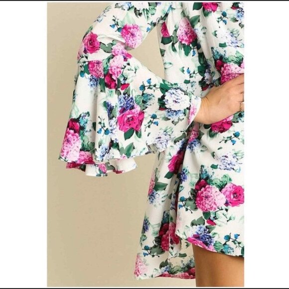 Umgee Boho Floral Flowy Mini Dress Small - Picture 10 of 12
